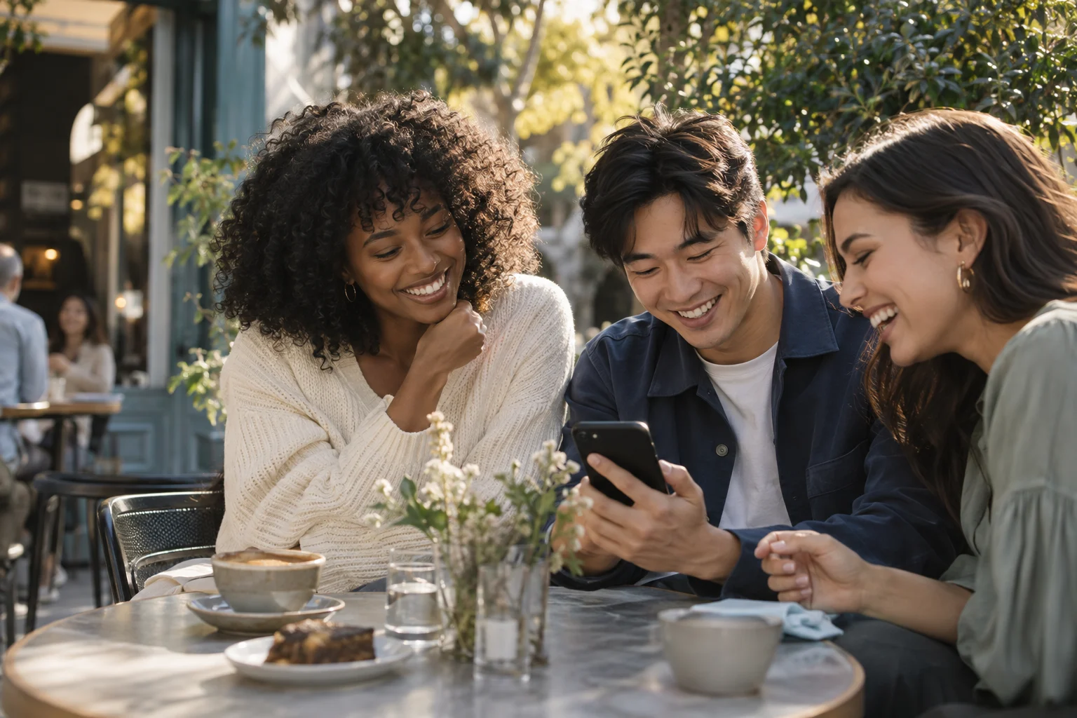 People connecting at a neighborhood café